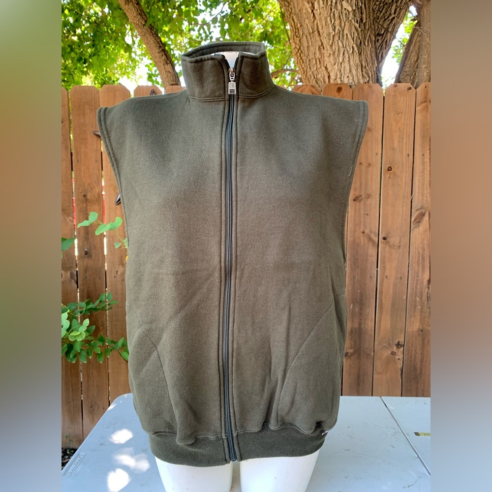 Vintage Russell Athletic olive green men's vest with pockets size M.